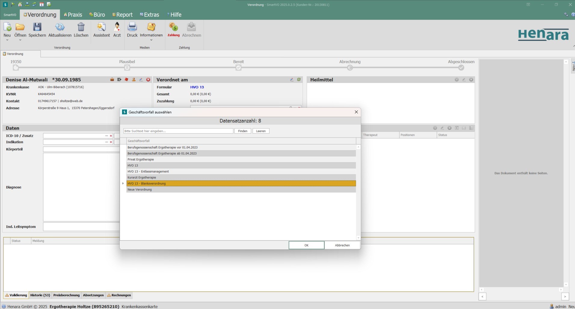 Henara Praxissoftware Blanko Verordnung