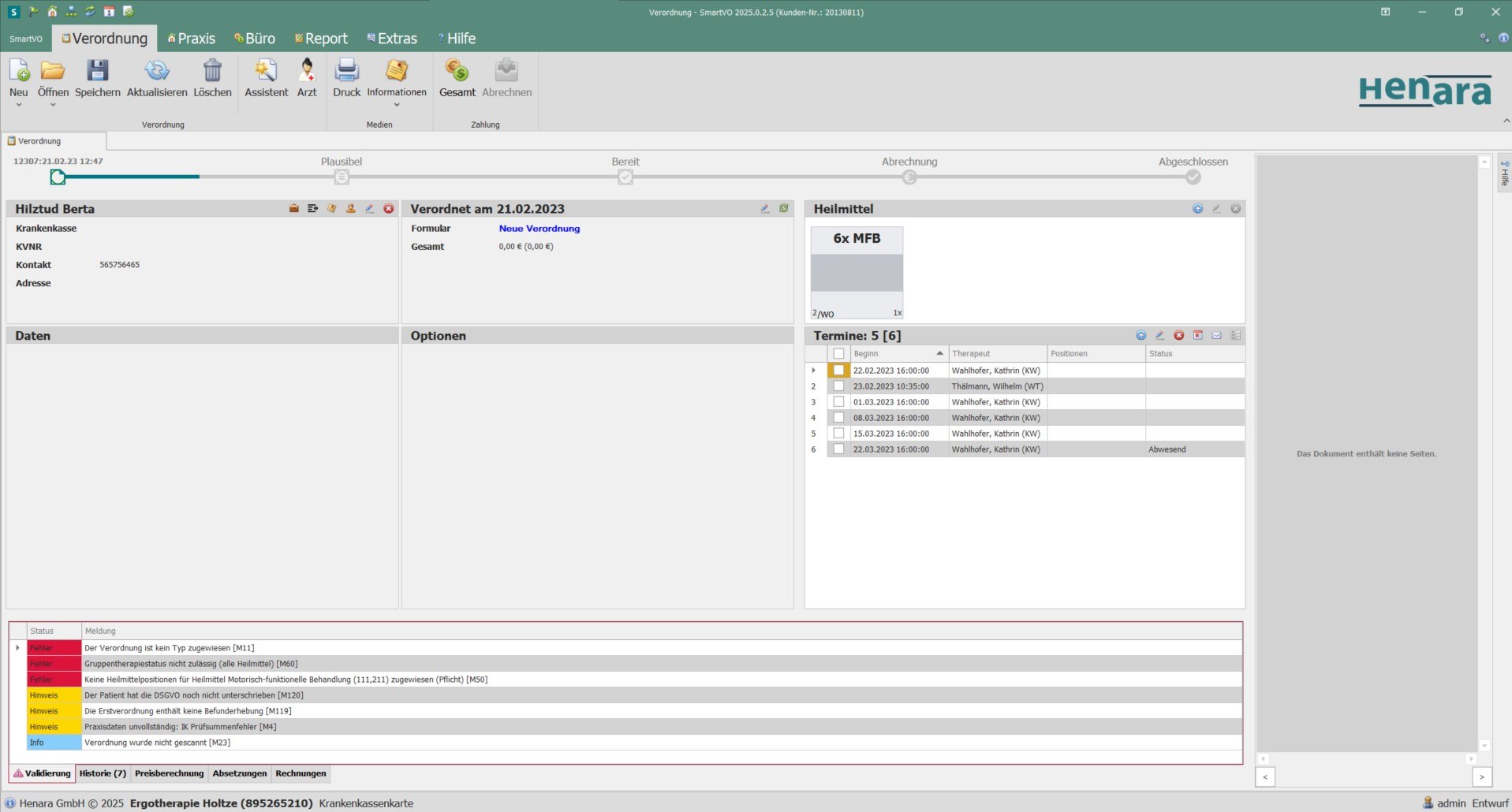 Henara Praxissoftware Validierung Prüfung einer Verordnung