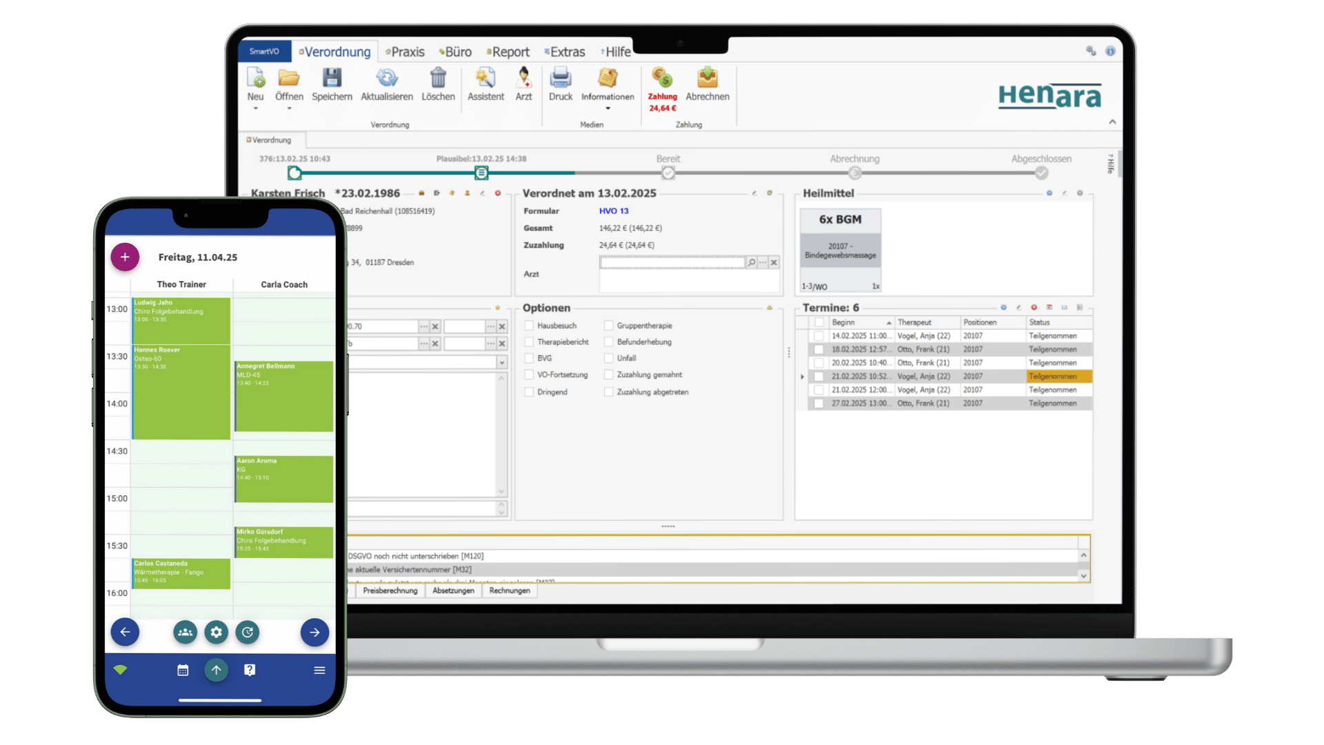Mockup Praxissoftware für Therapeuten, SmartVO und mobile App von Henara