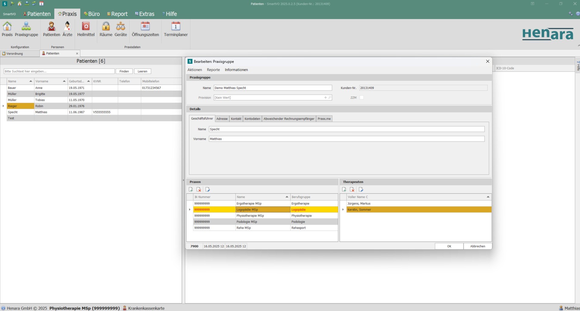 Henara SmartVO Praxissoftware mehrere Standorte, Mandanten