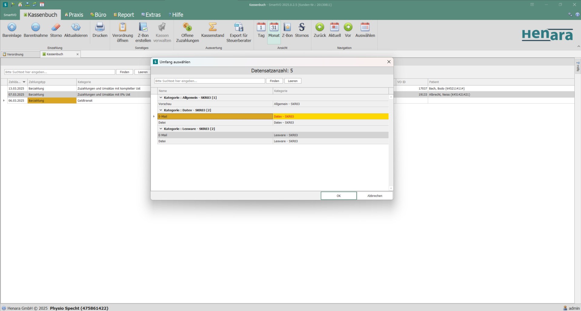 Henara Praxissoftware Abrechnung Datev Export