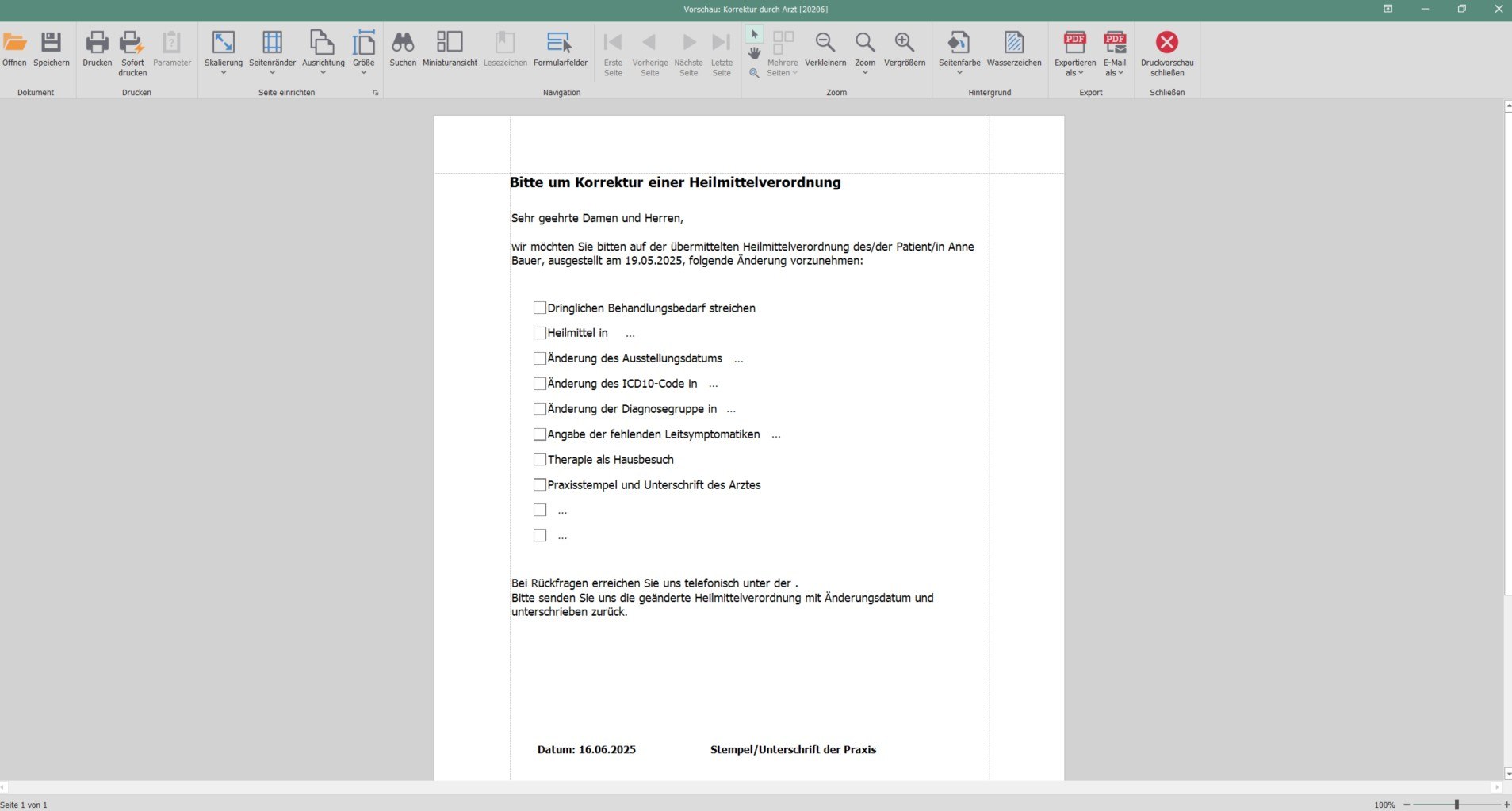 Henara Praxissoftware Therapie Verordnungskorrektur