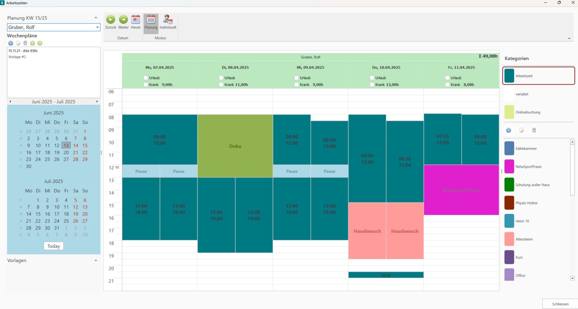 mit dem SmartVO Terminkalender in der Praxissoftware Ergotherapie Arbeitszeiten flexibel planen