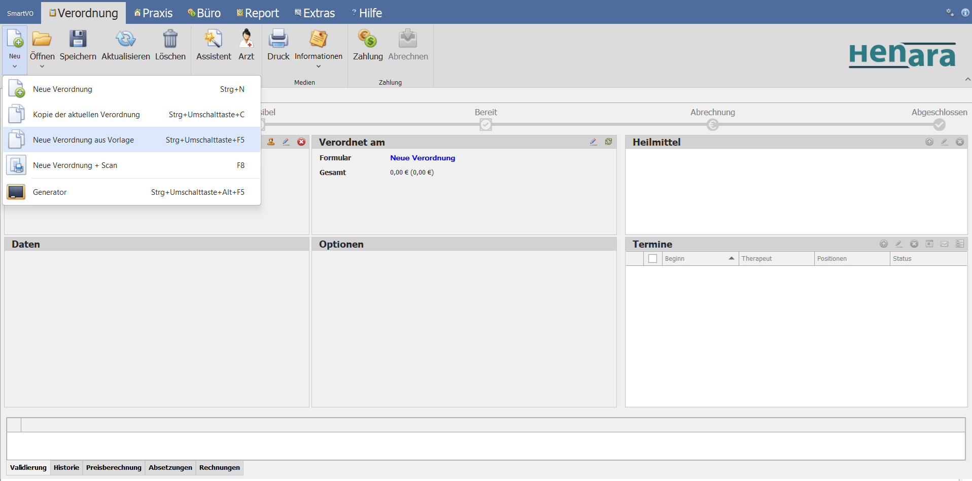 Henara Praxissoftware für Podologen, Nagelspangenbehandlung, Favorit Auswahl