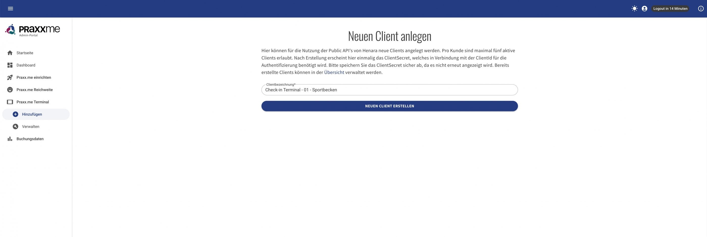 02 – Praxx Admin – Neuer Client